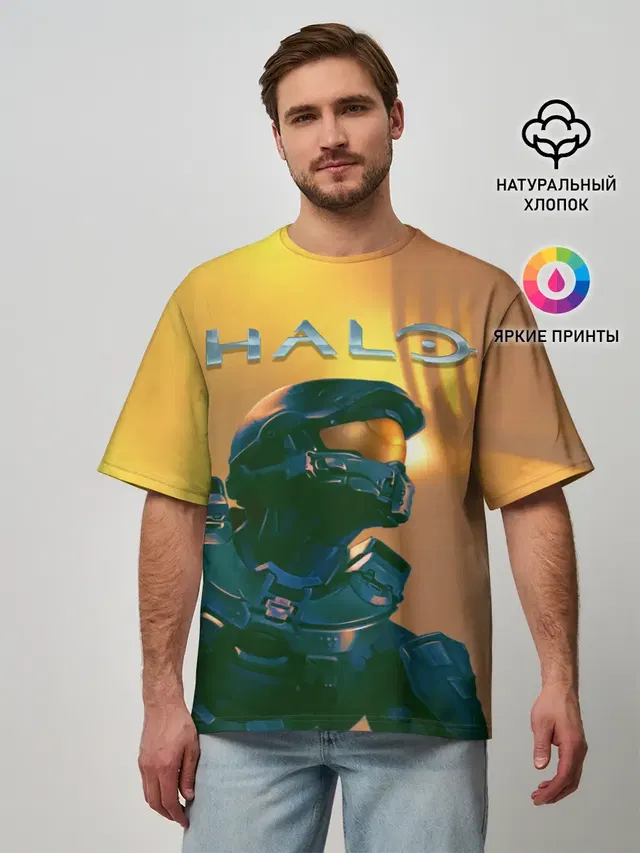 Мужская футболка оверсайз с принтом «Halo — Мастер Чиф»