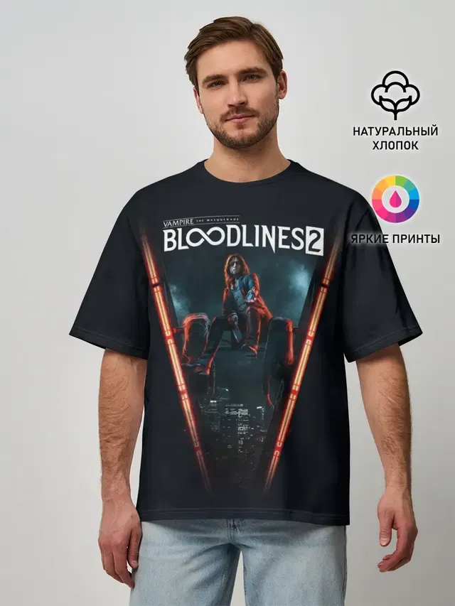 Мужская футболка оверсайз с принтом «Vampire: The Masquerade — Bloodlines 2»