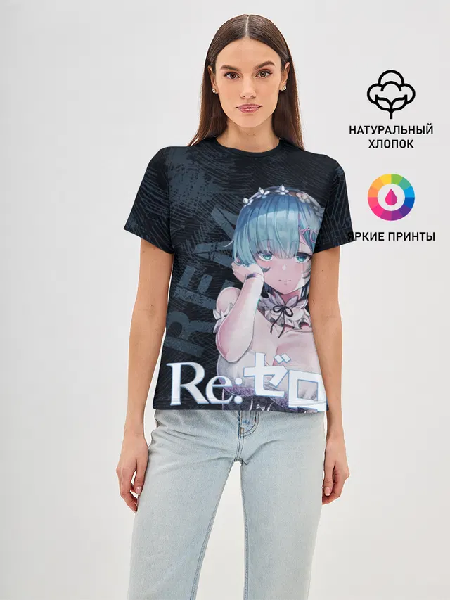 Женская базовая футболка с принтом «Re:Zero. Жизнь с нуля в альтернативном мире — Рем Re:Zero»