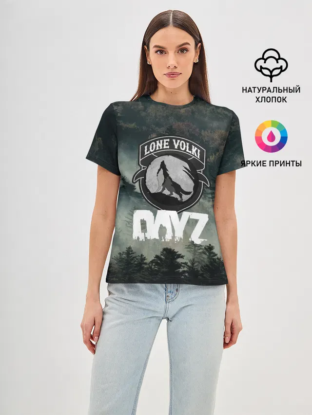 Женская базовая футболка с принтом «Lone Volki Dayz — LONE VOLKI»
