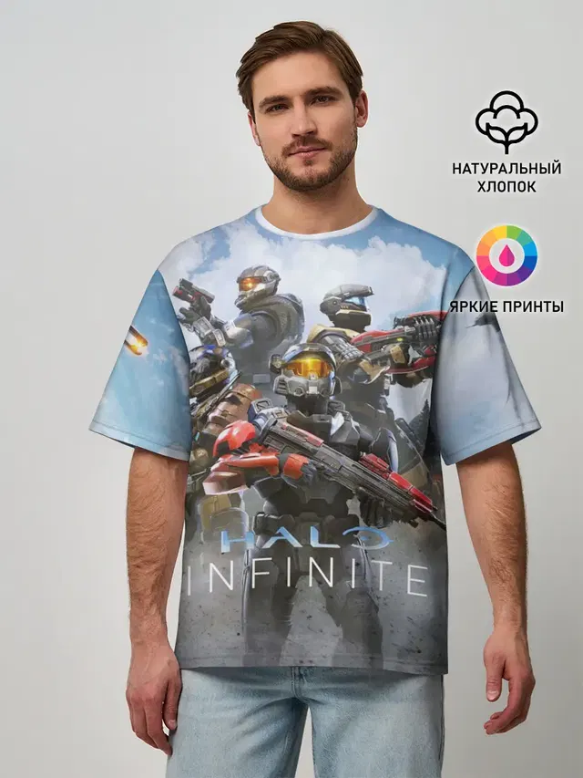 Мужская футболка оверсайз с принтом «Halo infinite Мультиплеер»