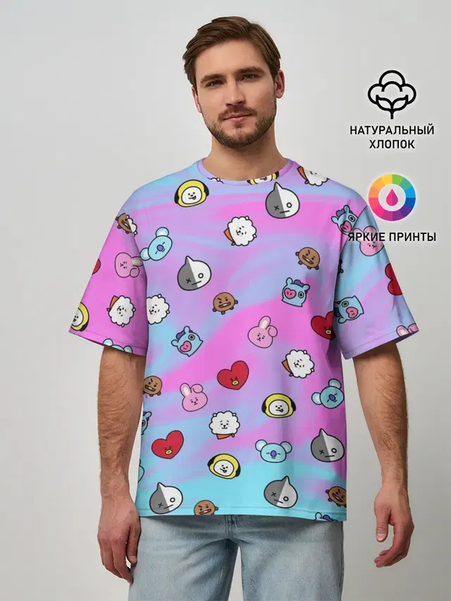 Мужская футболка оверсайз с принтом «BTS — BT21»