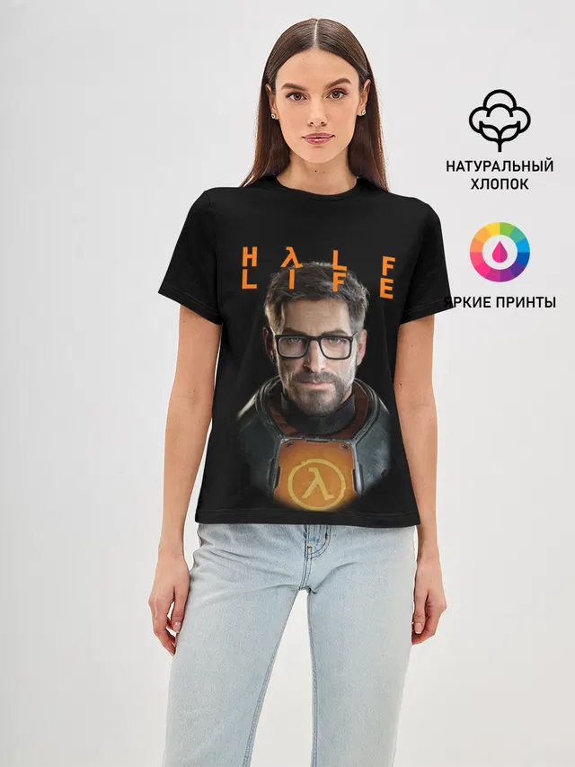 Женская базовая футболка с принтом «Half-Life Freeman Фриман — FREEMAN — ФРИМАН»
