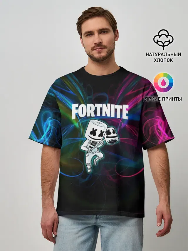 Мужская футболка оверсайз с принтом «Фортнайт — Fortnite x Marshmallow.»