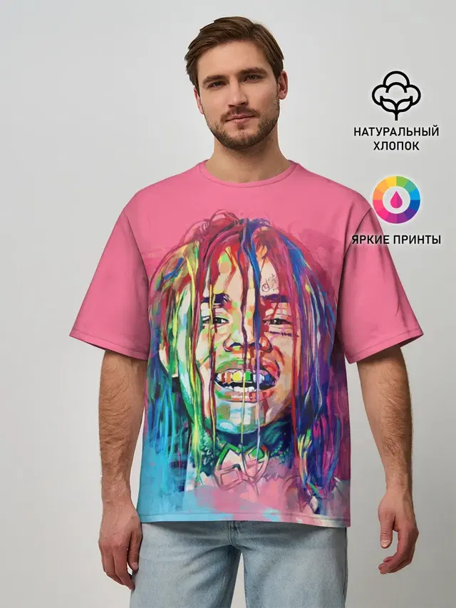 Мужская футболка оверсайз с принтом «Pink 69»