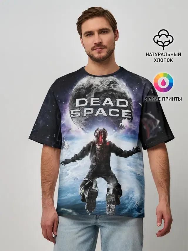 Мужская футболка оверсайз с принтом «Dead Space — Айзек в мертвом космосе»