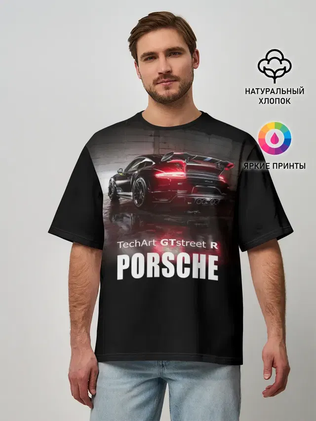 Мужская футболка оверсайз с принтом «Porsche — Porsche GTstreet R»