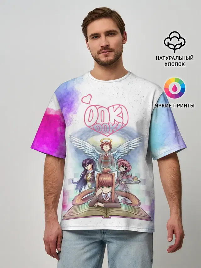 Мужская футболка оверсайз с принтом «Doki Doki Literature Club — Doki Doki — Доки Доки»