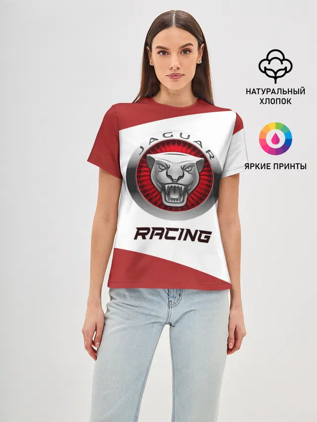 Женская базовая футболка с принтом «Jaguar — Ягуар - Racing»