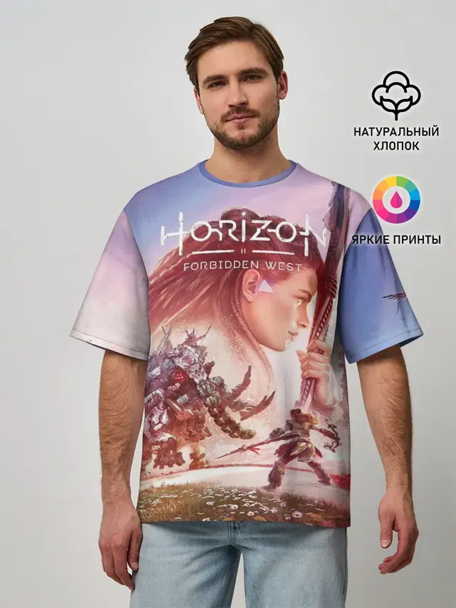 Мужская футболка оверсайз с принтом «Horizon Zero Dawn — Элой Horizon Forbidden West DE»