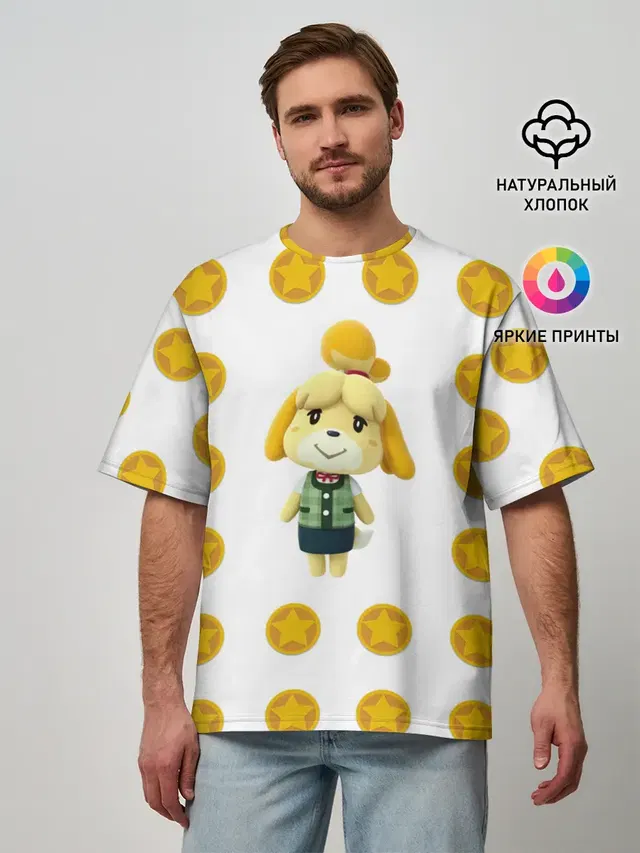Мужская футболка оверсайз с принтом «Animal crossing - Isabelle»