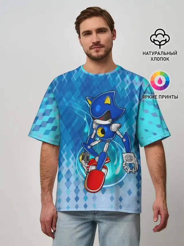 Мужская футболка оверсайз с принтом «Соник — Metal Sonic»