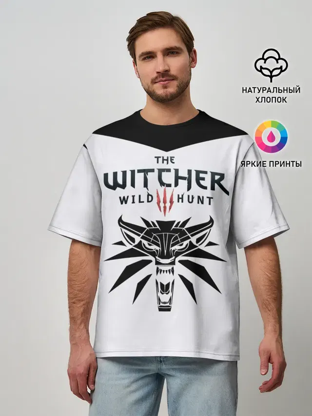 Мужская футболка оверсайз с принтом «Wolf School Medallion — THE WITCHER 3: WILD HUNT»