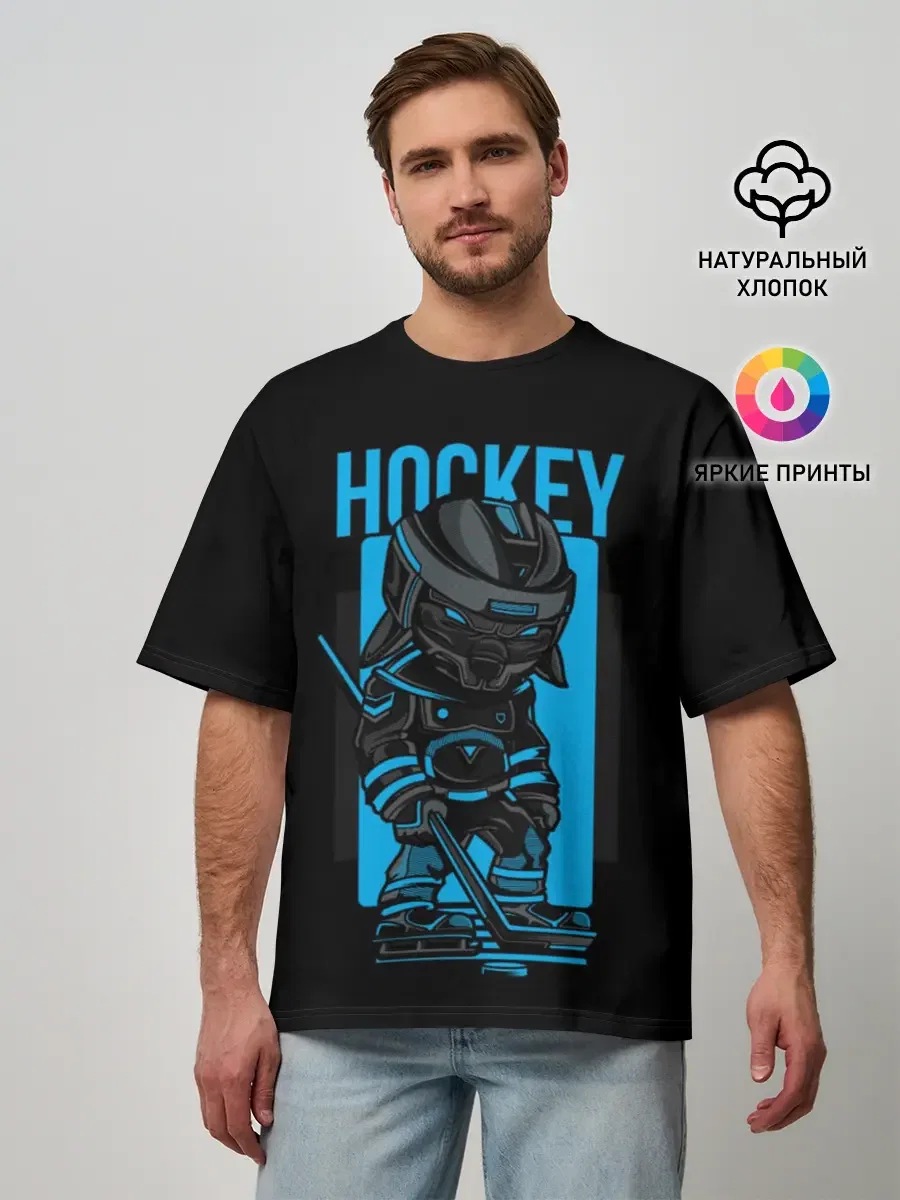 Мужская хлопковая оверсайз-футболка «Ice Hockey» — принт крупно