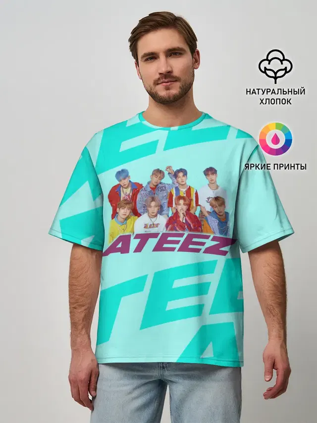 Мужская футболка оверсайз с принтом «Ateez»