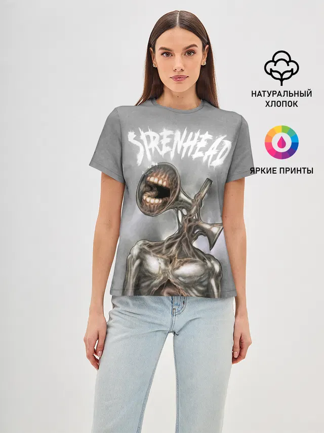 Женская базовая футболка с принтом «White Siren Head»
