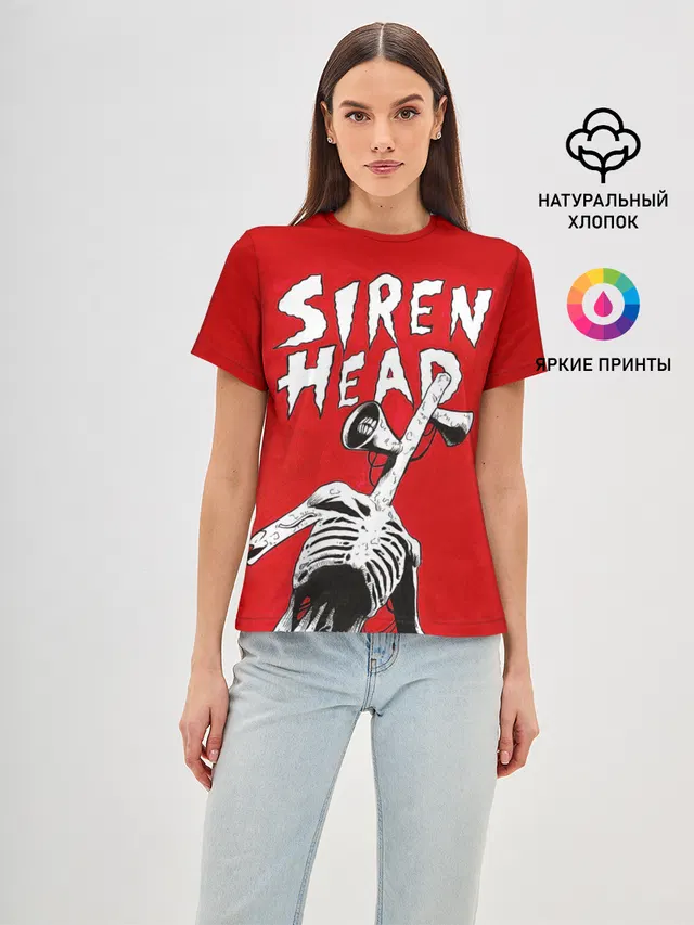 Женская базовая футболка с принтом «Red Siren Head»