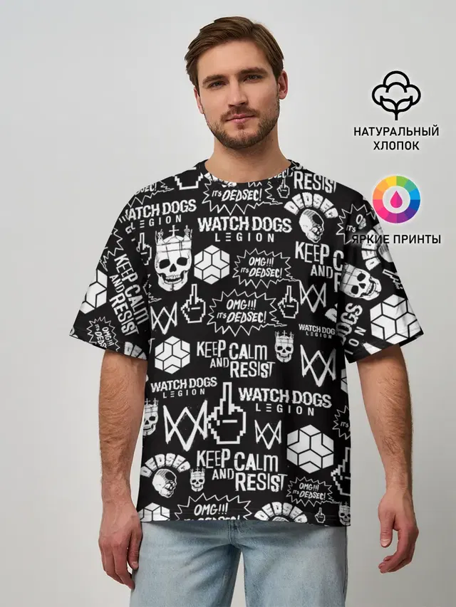 Мужская футболка оверсайз с принтом «Watch Dogs 2 — WATCH DOGS LEGION»