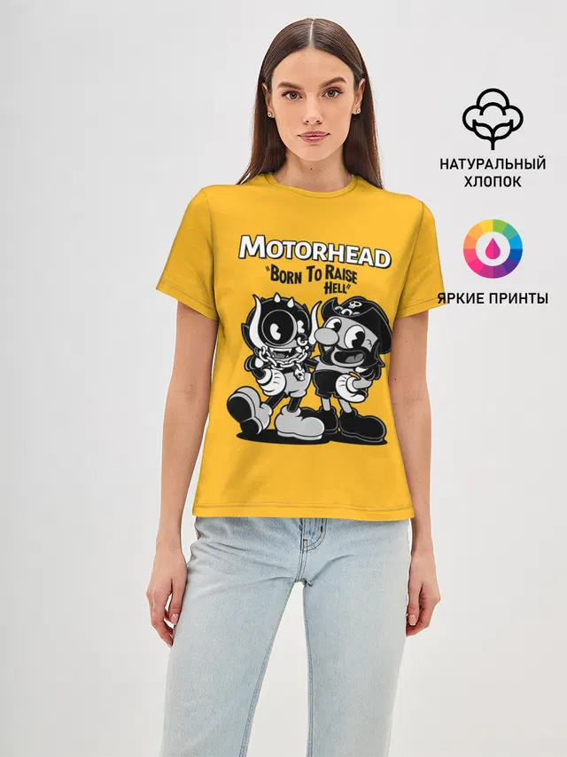 Женская базовая футболка с принтом «Motorhead x Cuphead»