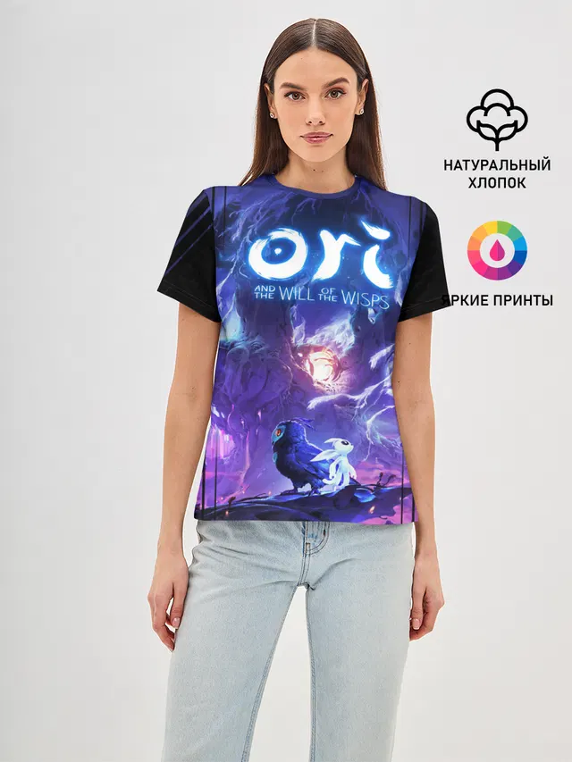Женская базовая футболка с принтом «Ori and the will of the wisps — Ори и Ку»