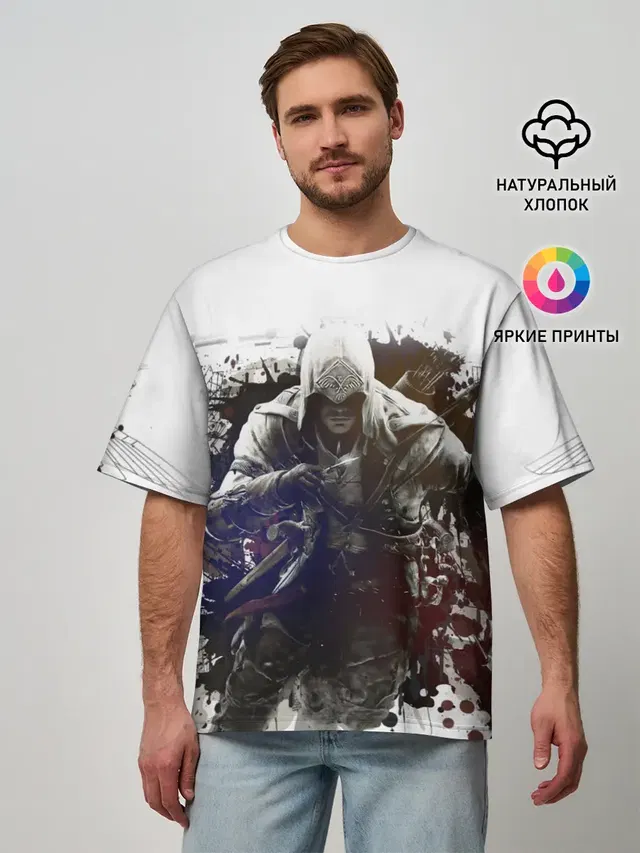 Мужская футболка оверсайз с принтом «Connor Kenway»