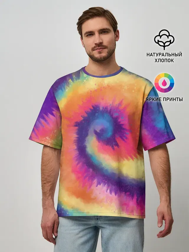 Мужская футболка оверсайз с принтом «Tie-Dye Multicolor»