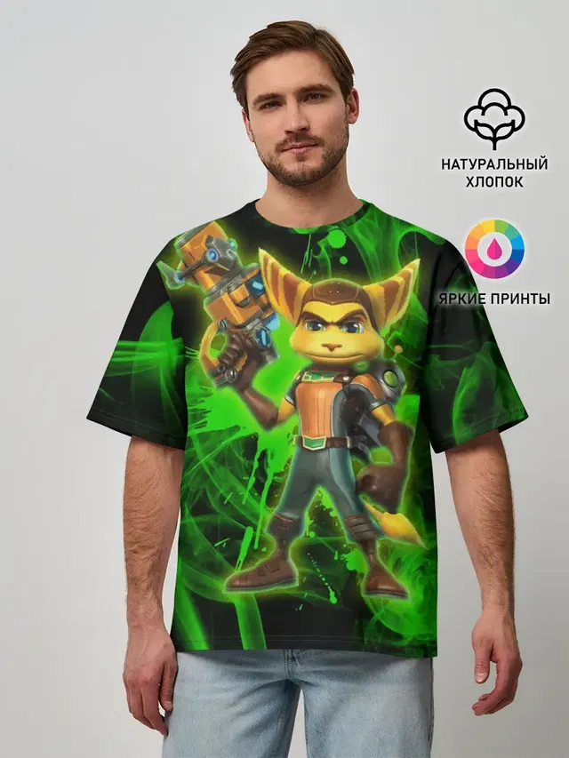 Мужская футболка оверсайз с принтом «Ratchet & Clank — Рэтчет и Кланr»