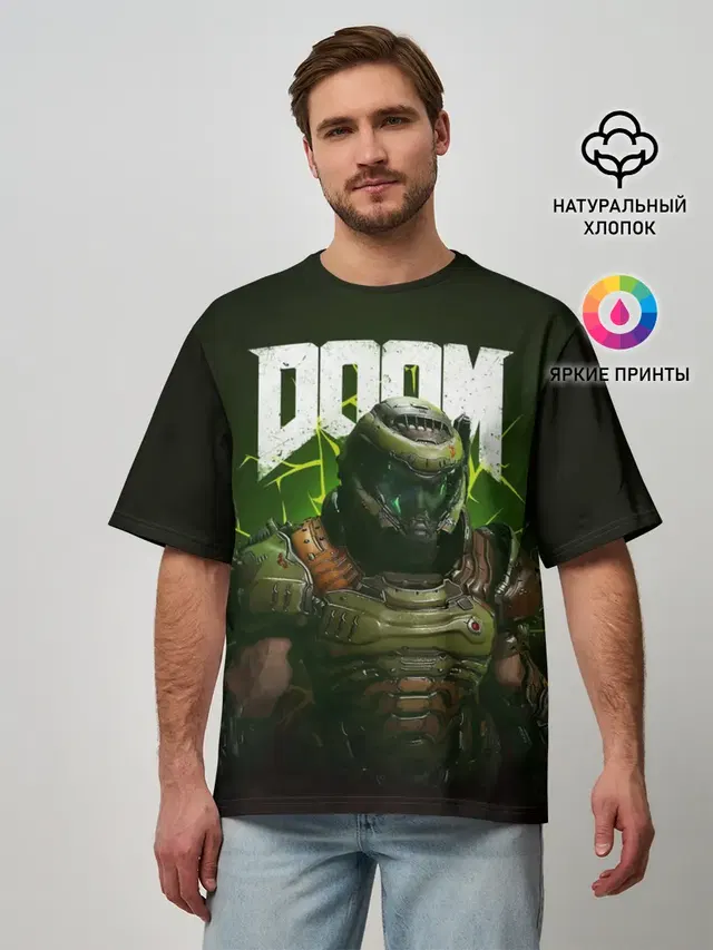 Мужская футболка оверсайз с принтом «Дум — Doom Eternal»