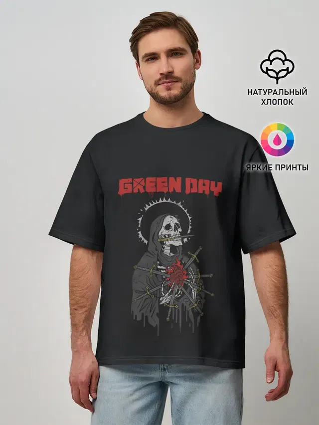 Мужская футболка оверсайз с принтом «Green Day — ГринДей — Poster»