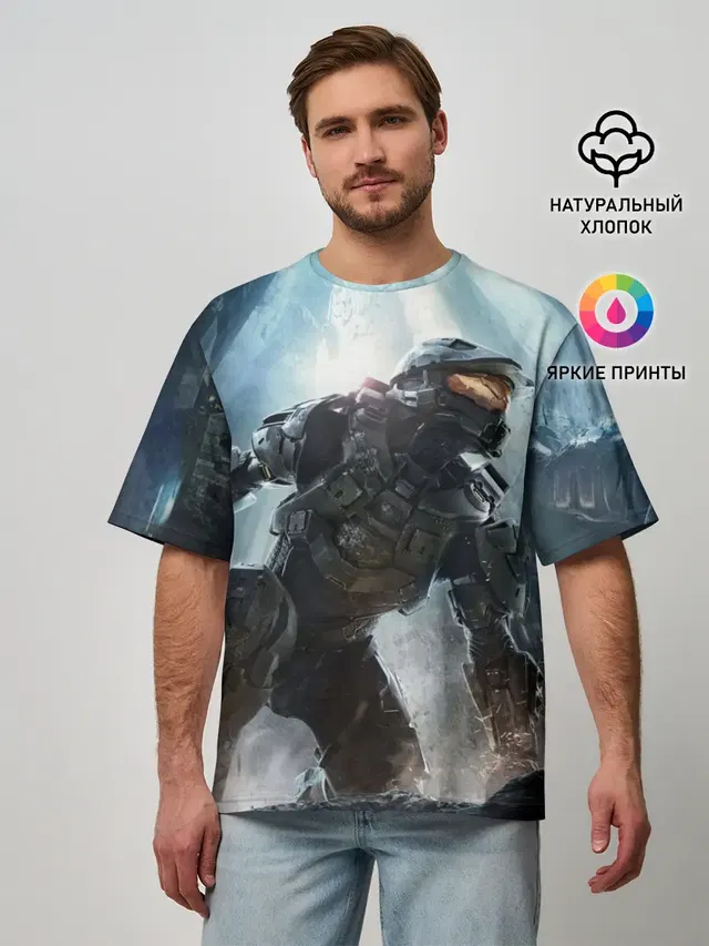 Мужская футболка оверсайз с принтом «Master Chief»