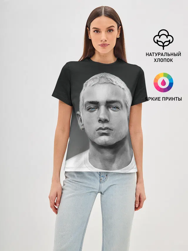 Женская базовая футболка с принтом «Eminem — ЭМИНЕМ»