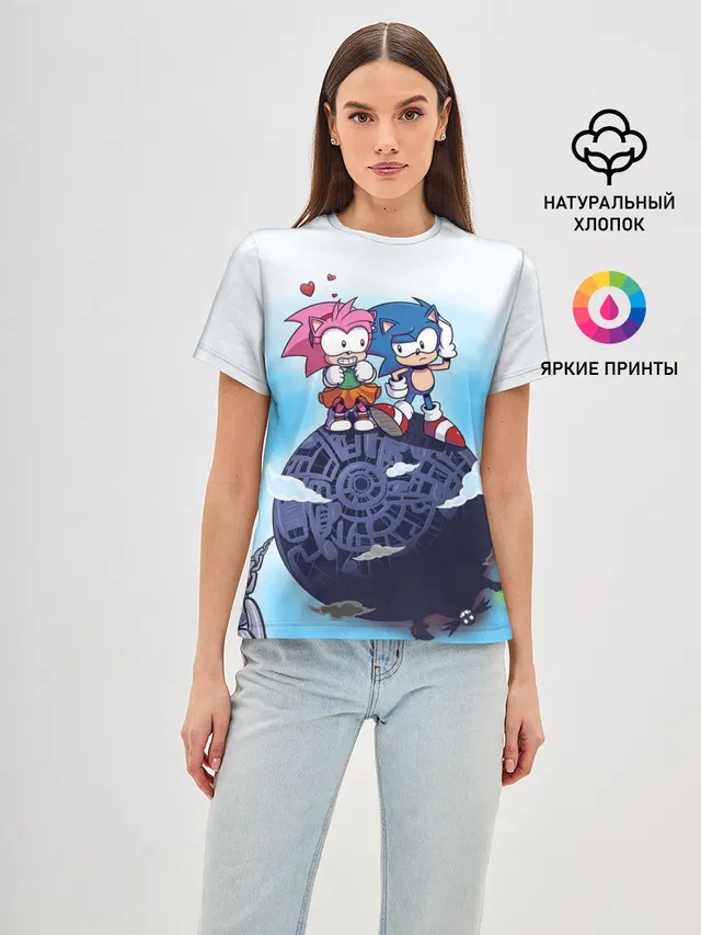 Женская базовая футболка с принтом «Sonic AMY Rose — AMY ROSE»