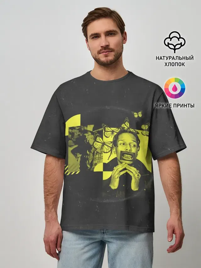Мужская футболка оверсайз с принтом «Зарубежные — ASAP Rocky. TESTING»