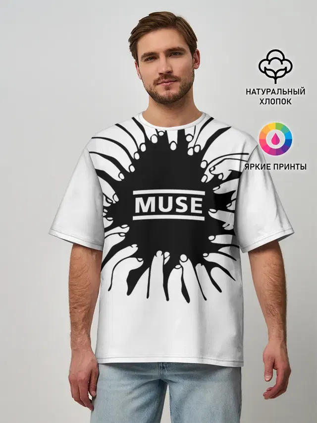 Мужская футболка оверсайз с принтом «Muse — MUSE пальцы»