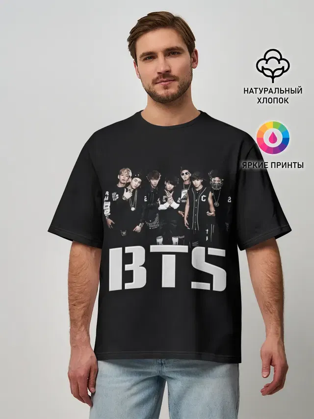 Мужская футболка оверсайз с принтом «BTS»