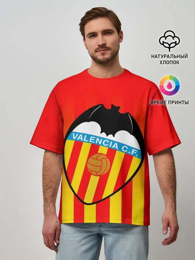 Мужская футболка оверсайз с принтом «Valencia — FC VALENCIA — ФК ВАЛЕНСИЯ»