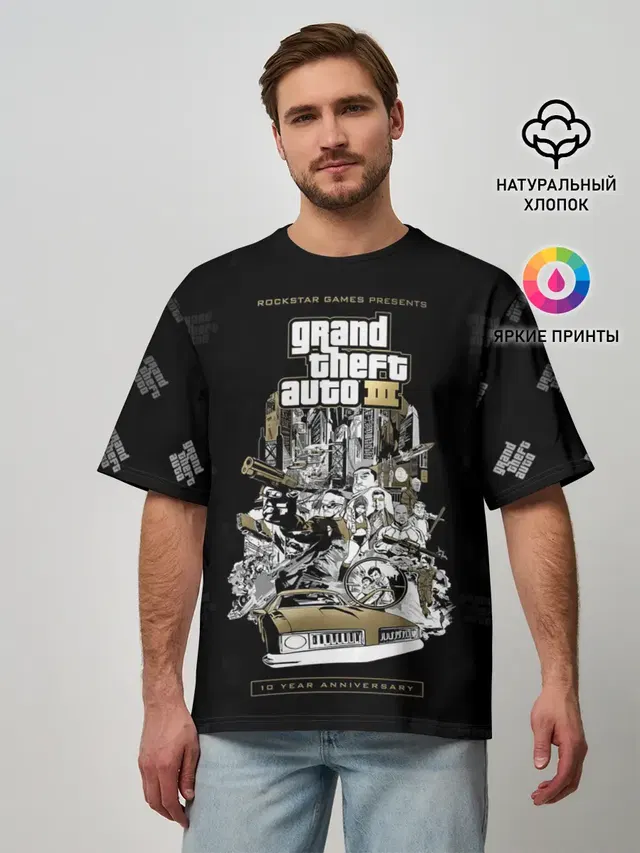 Мужская футболка оверсайз с принтом «GTA — Grand Theft Auto III»