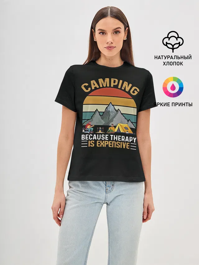 Женская базовая футболка с принтом «Retro — Camping»