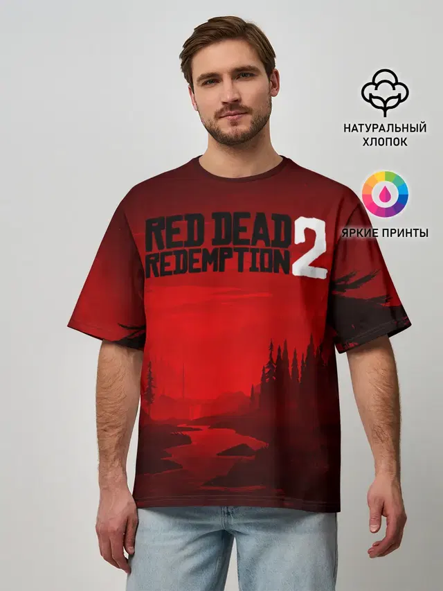 Мужская футболка оверсайз с принтом «River — Red Dead Redemption 2»