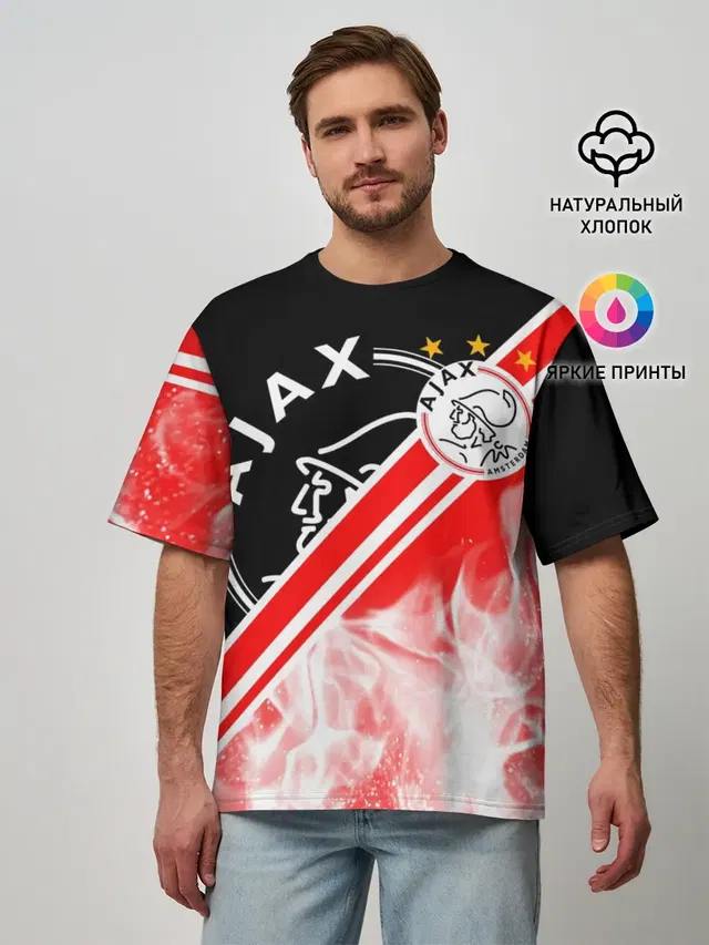 Мужская футболка оверсайз с принтом «Разные футбольные принты — FC AJAX AMSTERDAM — ФК АЯКС»
