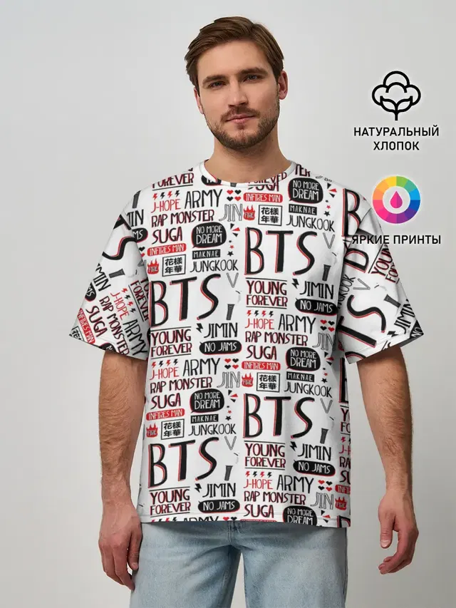 Мужская футболка оверсайз с принтом «BTS — BTS Collage»
