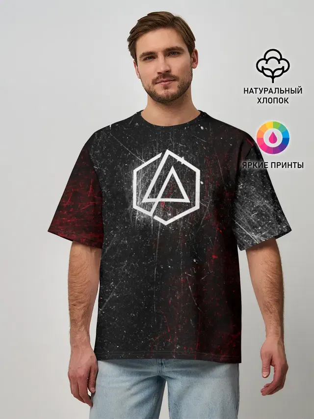 Мужская футболка оверсайз с принтом «Hexagon — Linkin Park Logo»