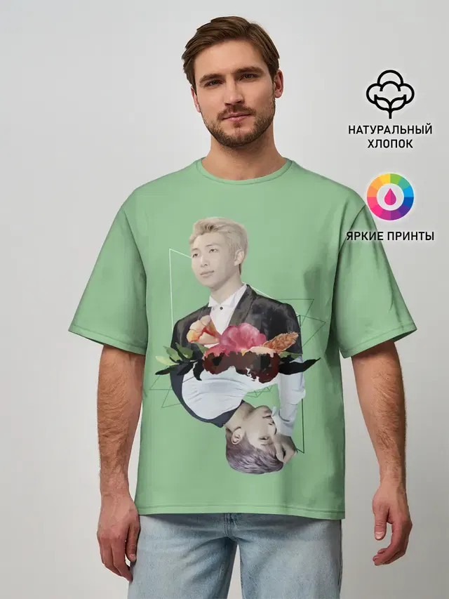Мужская футболка оверсайз с принтом «BTS — RM x J-Hope»