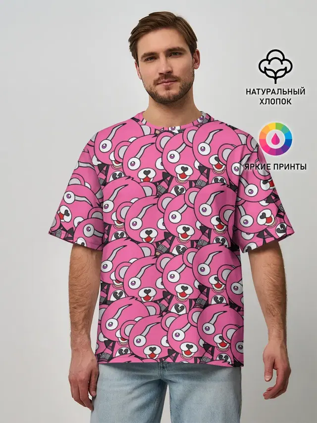 Мужская футболка оверсайз с принтом «Pink Bear»