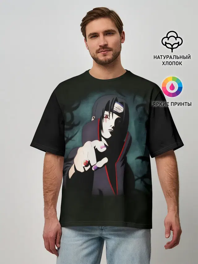 Мужская футболка оверсайз с принтом «Итачи Аниме | Anime Itachi»
