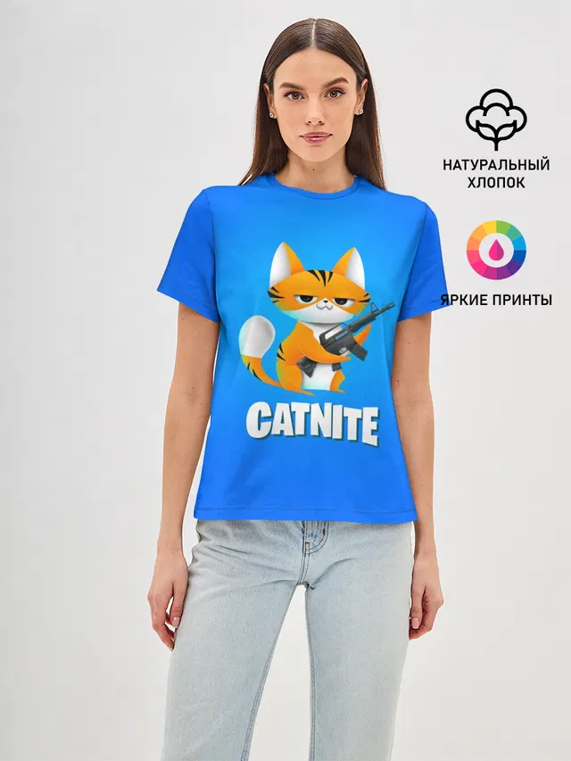 Женская базовая футболка с принтом «Фортнайт — Catnite»