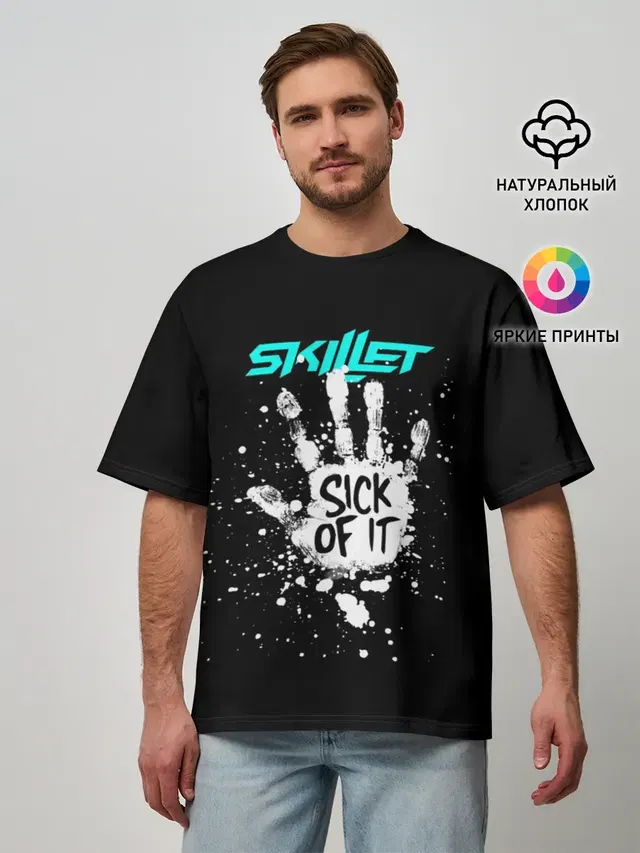 Мужская футболка оверсайз с принтом «Skillet — Sick of it»