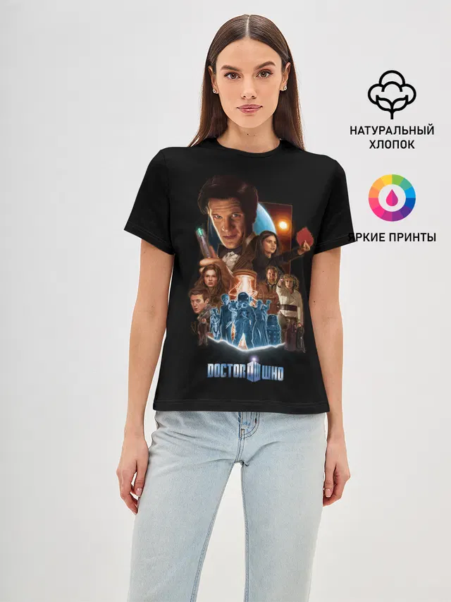 Женская базовая футболка с принтом «Doctor who team»