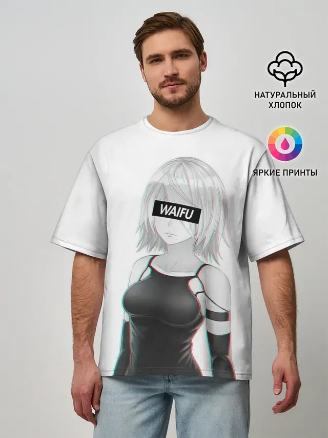 Мужская футболка оверсайз с принтом «A2 Waifu»