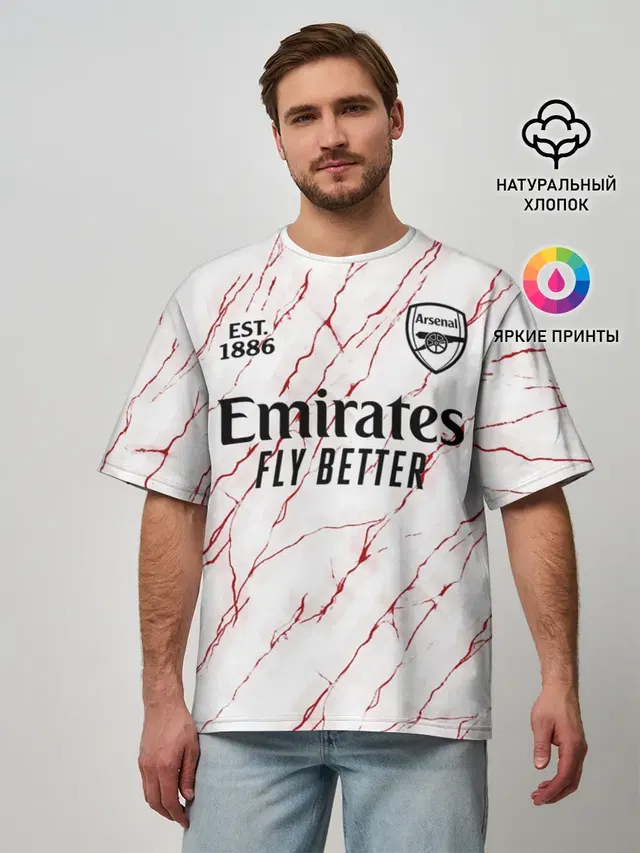 Мужская футболка оверсайз с принтом «Арсенал — ARSENAL 20/21 - ГОСТЕВАЯ»